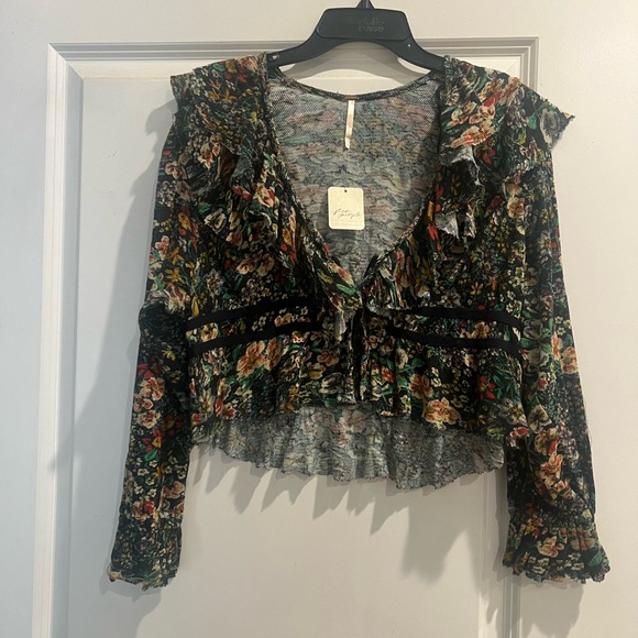 NWT Free People Rudi Ruffle In Night Garden Floral Long Sleeve Top Size Large - Picture 1 of 4